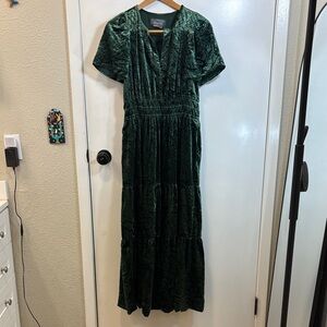 Anthropologie Green Velvet Dress